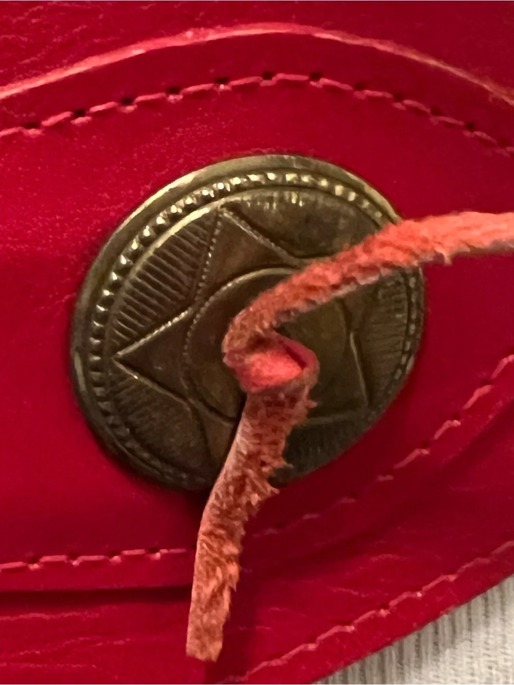Vtg Leather Western Red belt tassel & gold tone conchos ADJUSTABLE RARE